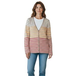 St. John Wool Blend Buttoned V-Neck Striped Cardigan size S